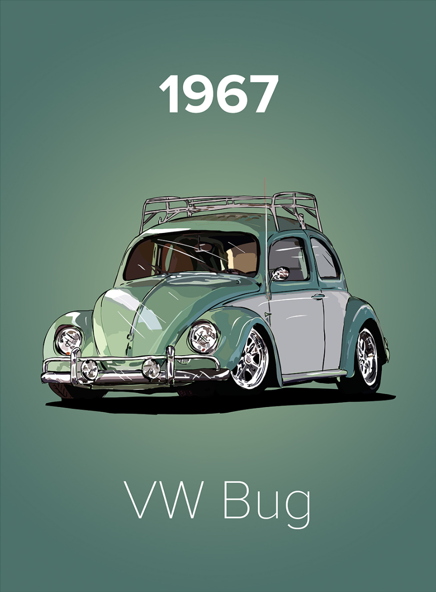 Classic Pistachio Green Cream Vw Beetle With Roof Rack 1967 Poster Drawn By Matt